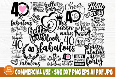40th Birthday SVG, Happy Birthday Svg, Forty Svg, Png, Dxf, Eps, Ai, B