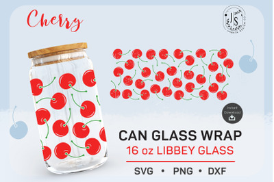 Cherry SVG 16oz, Fruit Can Glass Full Wrap Seamless