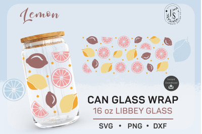 Lemon SVG 16oz, Fruit Can Glass Full Wrap Seamless