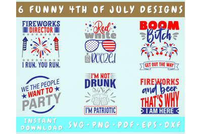 Funny 4th Of July SVG Bundle, 6 Designs, Red White And Boozed SVG, PNG