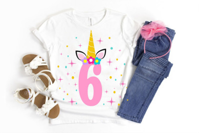 6th Girl Birthday  Svg, 6th unicorn birthday svg, Birthday Princess Sv