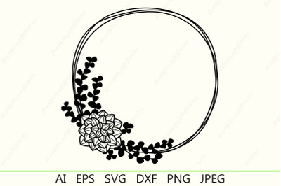 Succulent wreath svg&2C; Cactus monogram frame&2C; Round border