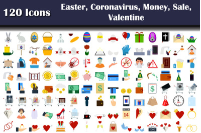 Set Of 120 Easter, Money, Sale, Valentine, COVID-19 Icons