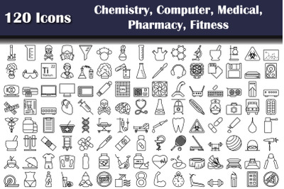 Set Of 120 Icons Chemistry&2C; Computer&2C; Medical&2C; Pharmacy&2C; Fitness Icons