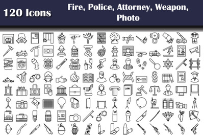 Set Of 120 Fire, Police, Attorney, Weapon, Photo Icons
