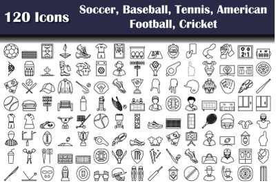 Set Of 120 Soccer&2C; Baseball&2C; Tennis&2C; American Football&2C; Cricket Icons