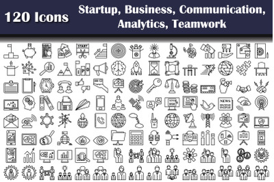 Set Of 120 Startup, Business, Communication, Analytics, Teamwork Icons