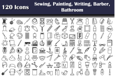 Set Of 120 Sewing, Painting, Writing, Barber, Bathroom Icons