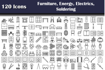 Set Of 120 Furniture, Energy, Electrics, Soldering Icons