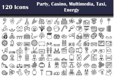 Set Of 120 Party&2C; Casino&2C; Multimedia&2C; Taxi&2C; Energy Icons