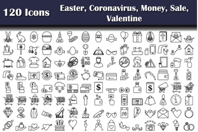 Set Of 120 Easter&2C; Money&2C; Sale&2C; Valentine&2C; COVID-19 Icons