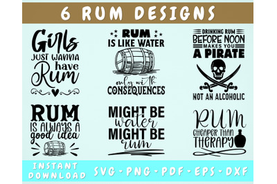Rum Quotes SVG Bundle, 6 Designs, Rum Sayings SVG, Alcohol SVG