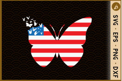 Butterfly USA Flag Cute 4th Of July