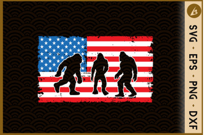 Bigfoot 4th of July USA Flag Patriotic