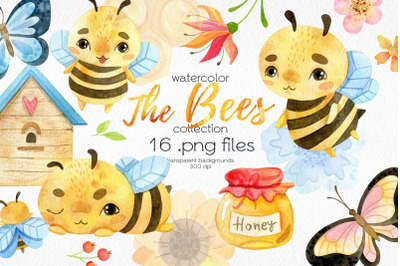 Watercolor Bees Clipart