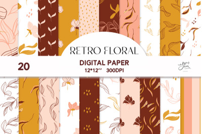 Retro floral Digital paper Floral backgrounds