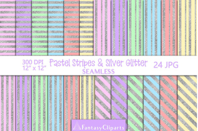 Pastel Seamless Backgrounds With Silver Glitter Stripes JPG