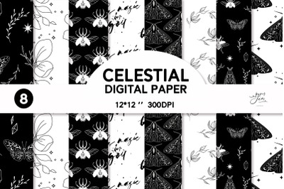 Celestial Digital paper Magical Floral backgrounds