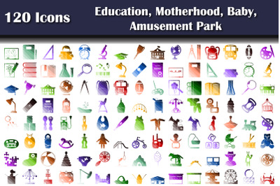 Set Of 120 Education, Motherhood, Baby, Amusement Park Icons