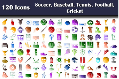 Set Of 120 Soccer, Baseball, Tennis, American Football, Cricket Icons