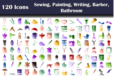 Set Of 120 Sewing, Painting, Writing, Barber, Bathroom Icons