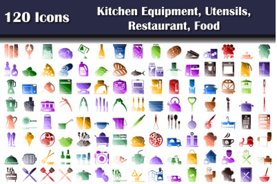 Set Of 120 Kitchen Equipment, Utensils, Restaurant, Food Icons
