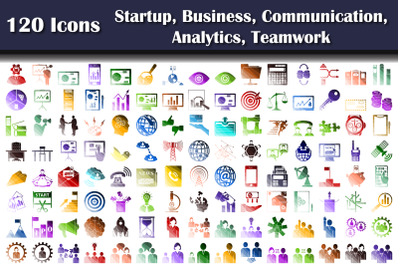 Set Of 120 Startup, Business, Communication, Analytics, Teamwork Icons
