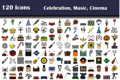 Set Of 120 Icons Party, Music, Cinema Icons