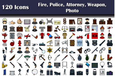 Set Of 120 Fire, Police, Attorney, Weapon, Photo Icons