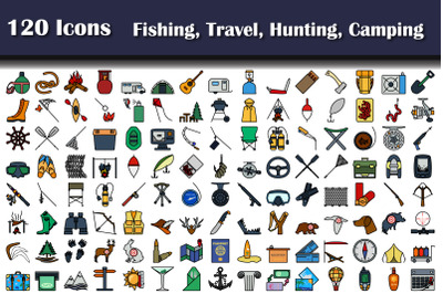 Set Of 120 Icons Fishing&2C; Travel&2C; Hunting&2C; Camping Icons