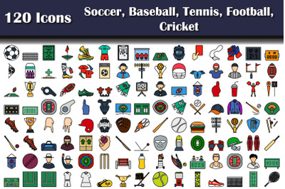 Set Of 120 Soccer&2C; Baseball&2C; Tennis&2C; American Football&2C; Cricket Icons