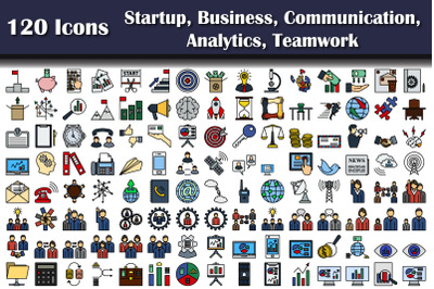 Set Of 120 Startup, Business, Communication, Analytics, Teamwork Icons