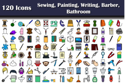 Set Of 120 Sewing, Painting, Writing, Barber, Bathroom Icons