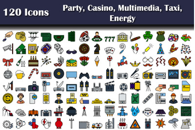 Set Of 120 Party, Casino, Multimedia, Taxi, Energy Icons