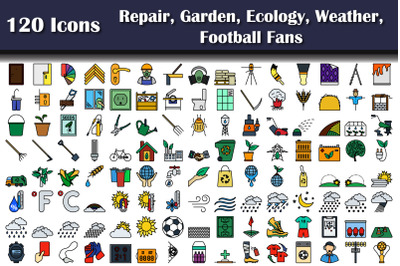 Set Of 120 Repair&2C; Garden&2C; Ecology&2C; Weather&2C; Football Fans  Icons