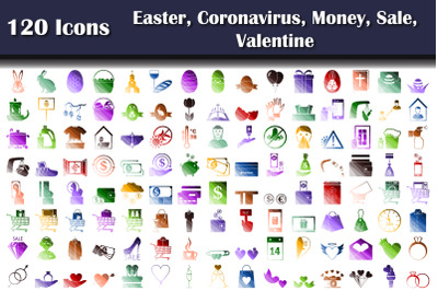 120 Icons Of Easter, Coronavirus, Money, Sale, Valentine