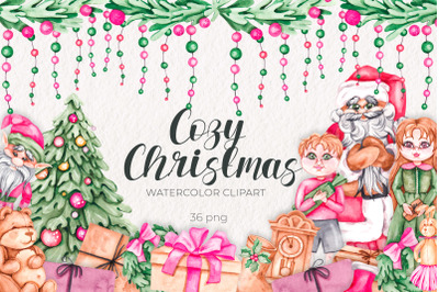 Cozy Christmas, Watercolor Clipart PNG