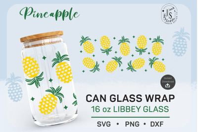 Pineapple SVG 16oz, Fruit Can Glass Full Wrap Seamless
