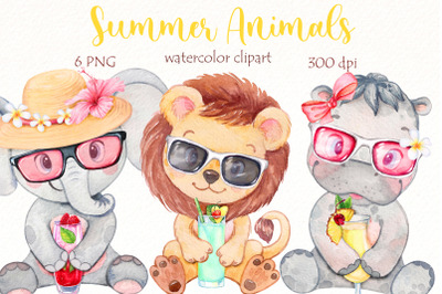 Summer Animals Clipart Bundle | Watercolor safari animal png