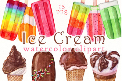 Watercolor Ice Cream png clipart | Summer Bundle | Food Png.