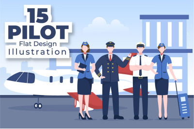 15 Pilot and Air Hostess Cartoon Illustration