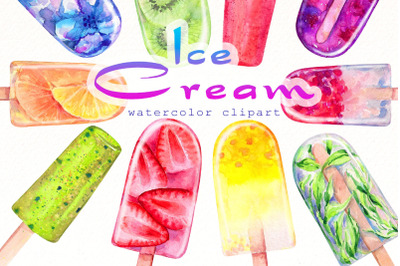 Watercolor Ice Cream png clipart | Summer Png | Food Bundle.