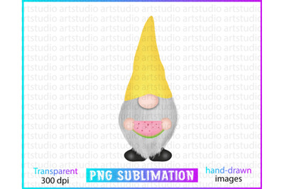 watermelon summer gnome clipart, summer sublimation gnome