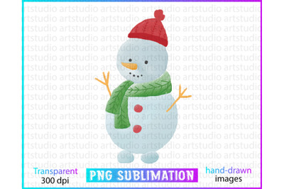 watercolor snowman clipart, winter snowman