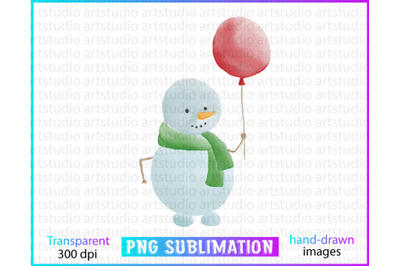 snowman sublimation, watercolor snowman