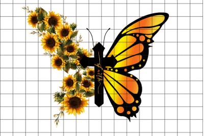 Faith Cross Sunflower Butterfly  Graphic PNG