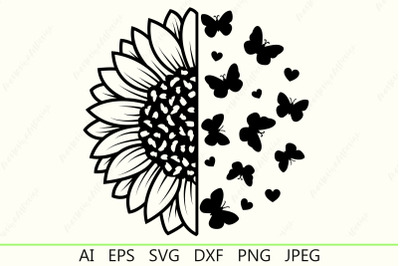 Butterfly sunflower svg&2C; Sunflower clipart&2C; Flower svg cut