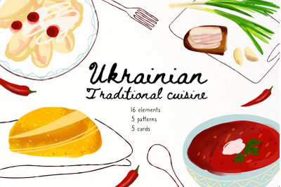 Ukrainian Traditional Cuisine. Cute clipart collection.