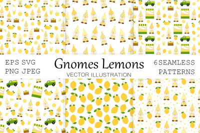Lemon Gnomes pattern. Lemon Gnomes SVG. Gnomes background