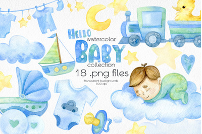 Watercolor Baby Boy Clipart